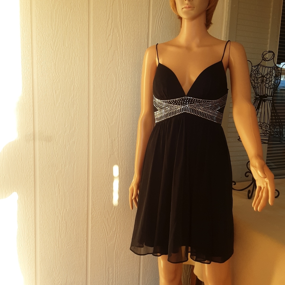 Blondie Nites 421 Women's Dress Sz S Embellished Preowned Navy Blue Straply